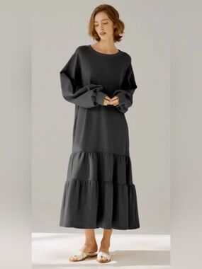 NAP Take a Nap Loungewear Oversized Cotton Tiered Maxi Dress Black
